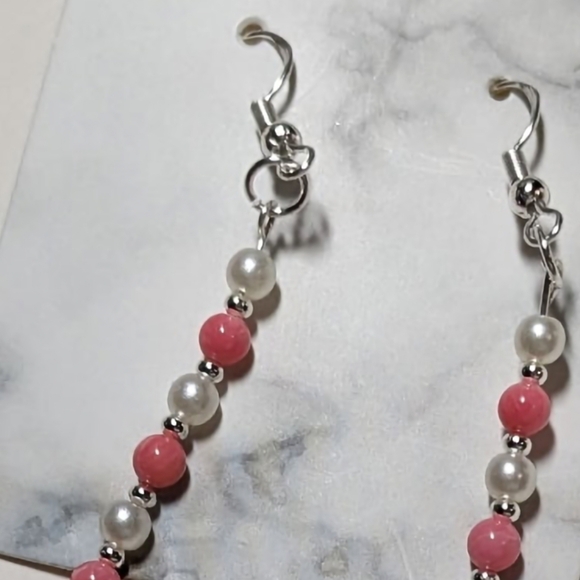 ❤️ Handmade Pink Coral and Pearl necklace, bracelet & earrings set. - Picture 3 of 4